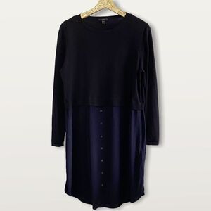 COS Dress Layered Sweater Shirt Button Front Wool Silk Navy Blue EU Large US Med